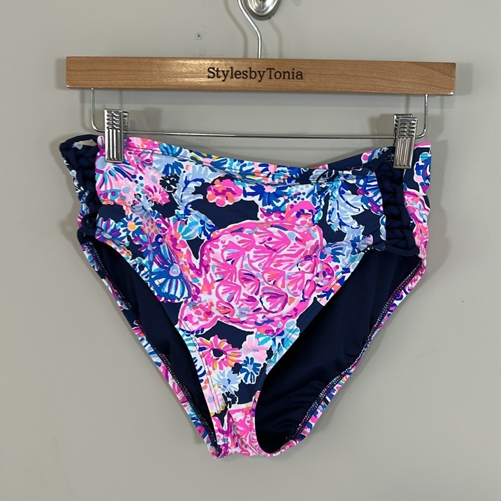 Lilly Pulitzer Bikini Set Niall Top Sz 2 Ruby Bottom Sz 6 Turtle Amazement Navy - Picture 8 of 14